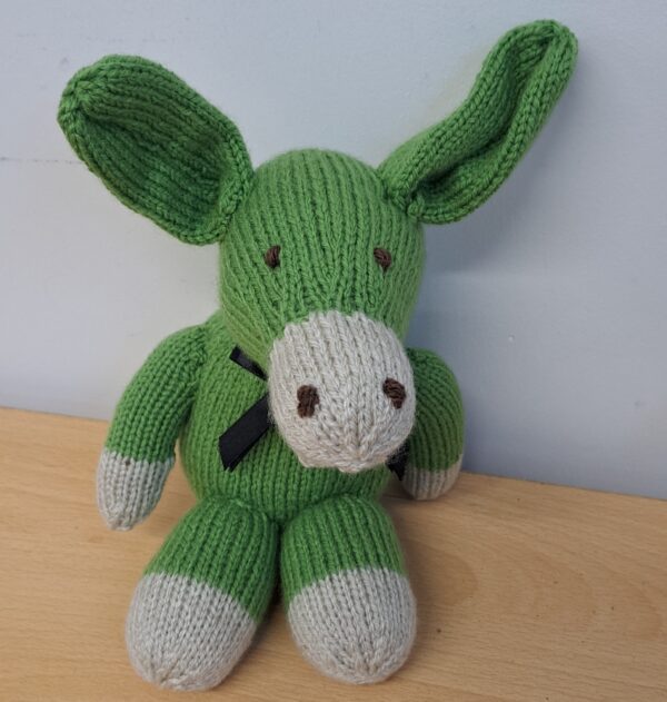 sitting knitted donkey